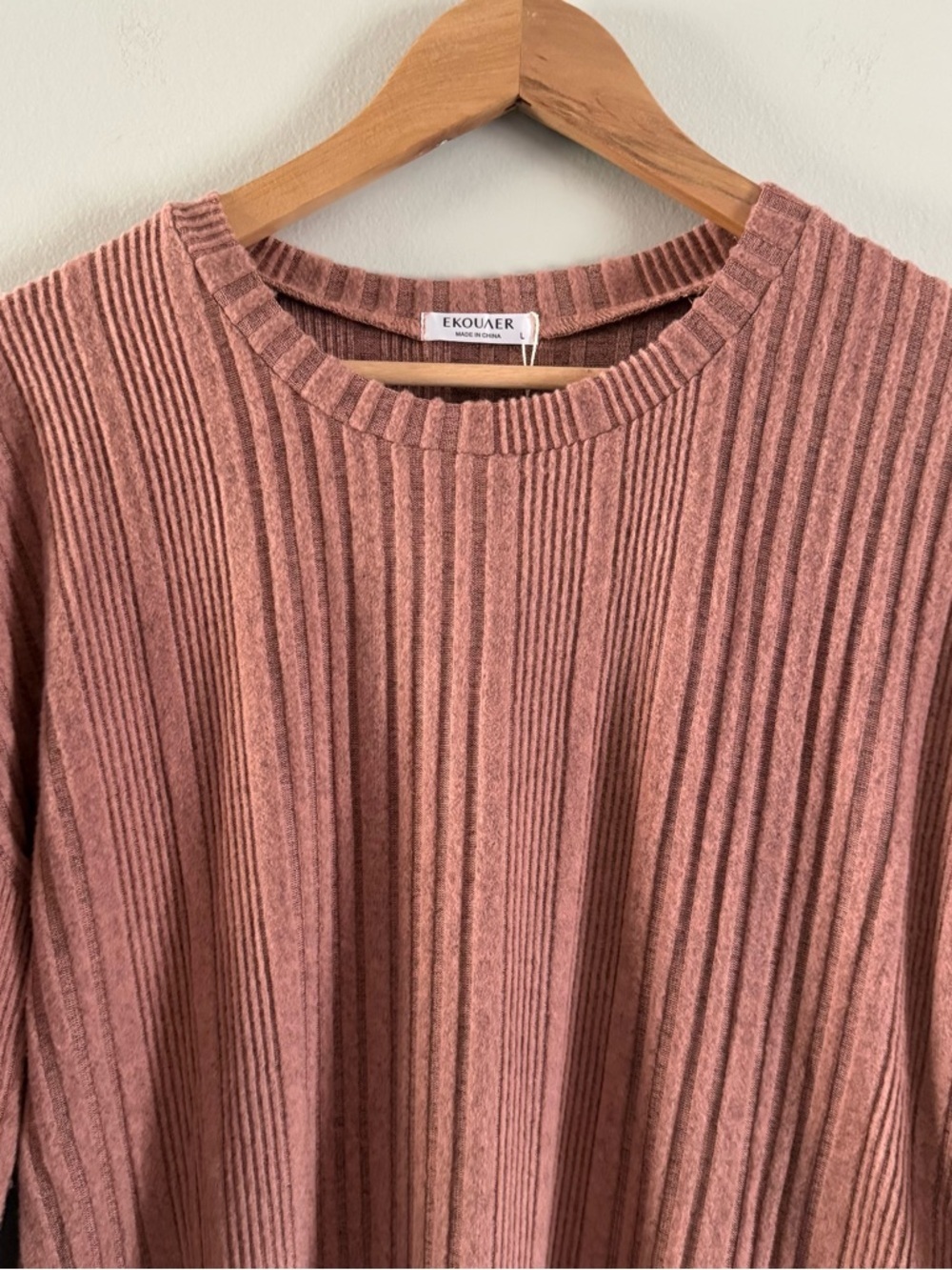 Ribbed Long Sleeve V-Neck Dress in Dusty Rose - Picture 4 of 11